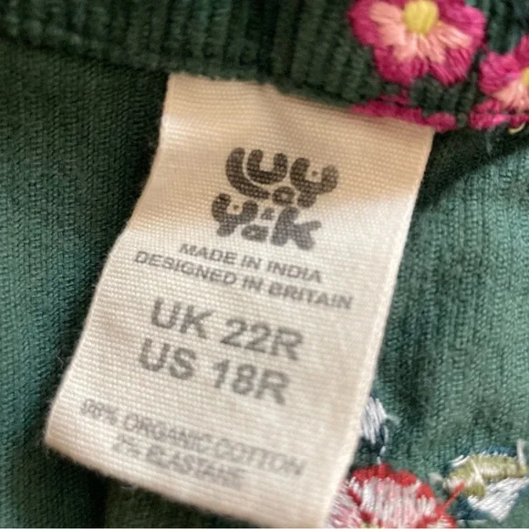 Lucy & Yak Embroidered Evergreen Floral Corduroy Overalls US 18 / UK 22 - Picture 5 of 8